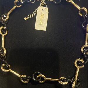 Natasha Couture Black and Gold Link Necklace